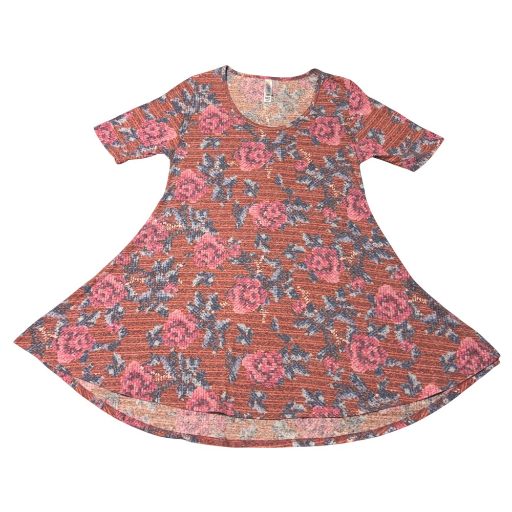 LuLaRoe Perfect T Floral Tunic Top Pink Blue XXS High Low Hem Slits 104 NWT Rose